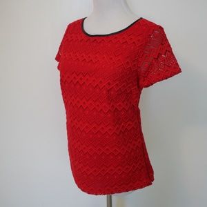 TALBOTS Size 4 Red Lace Blouse Top